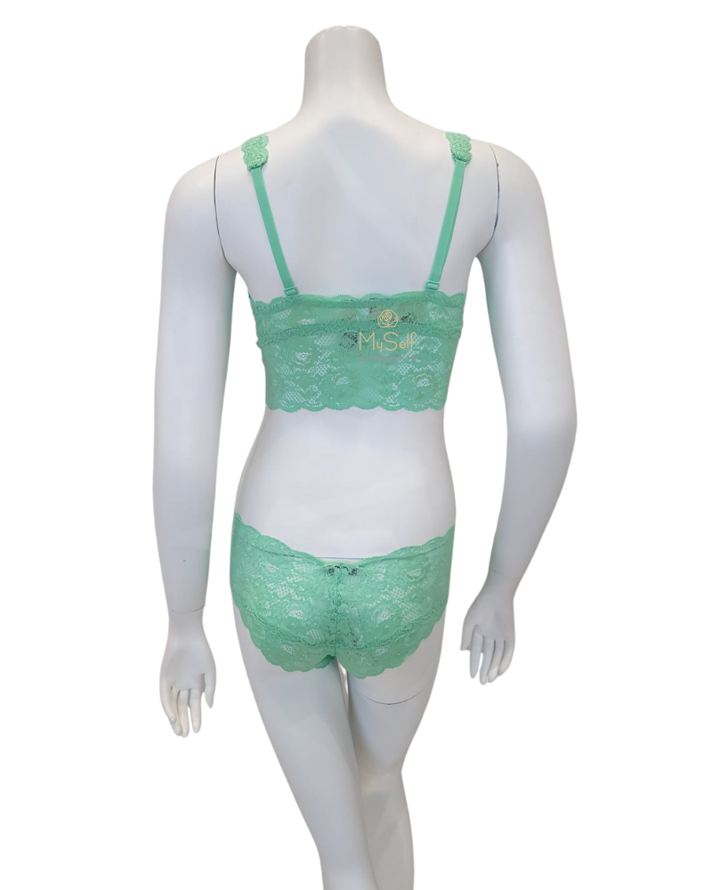Cosabella NEVER1386 + 07ZL Ghana Green Lace Bralette & Short Set myselflingerie.com