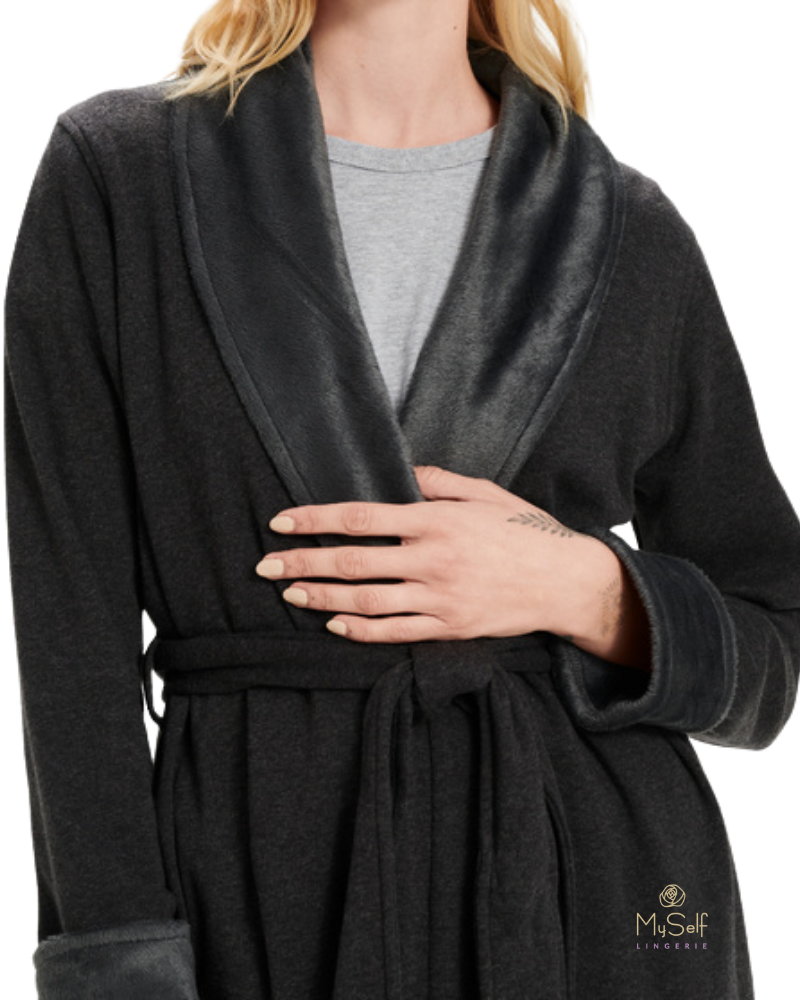 UGG 1095613 Black Bear Heather Blanche II Fleece Wrap Robe myselflingerie.com
