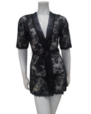 Mapale 7115 Black Lace & Satin Wrap Robe with Matching G-String myselflingerie.com