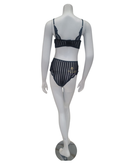 Mapale 8632 Black Pinstriped Lace Bralette & Brief Set myselflingerie.com