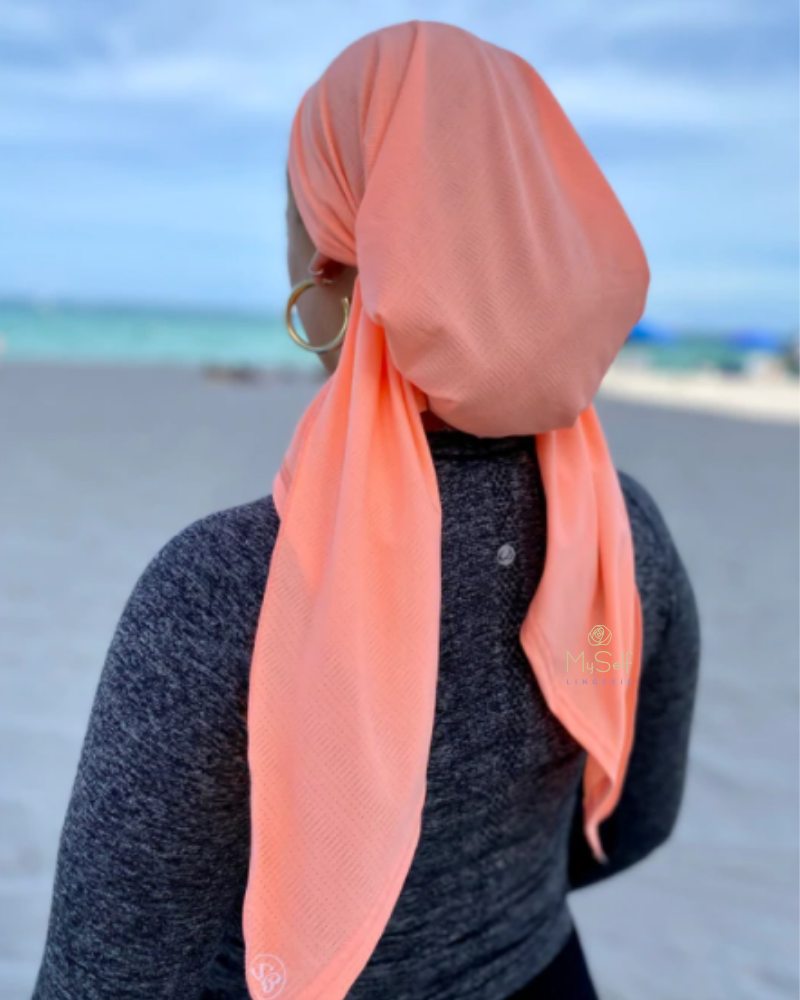 Scarf Bar SB Neon Coral Dri Fit Pre-Tied Bandanna with Velvet Non Slip Grip myselflingerie.com