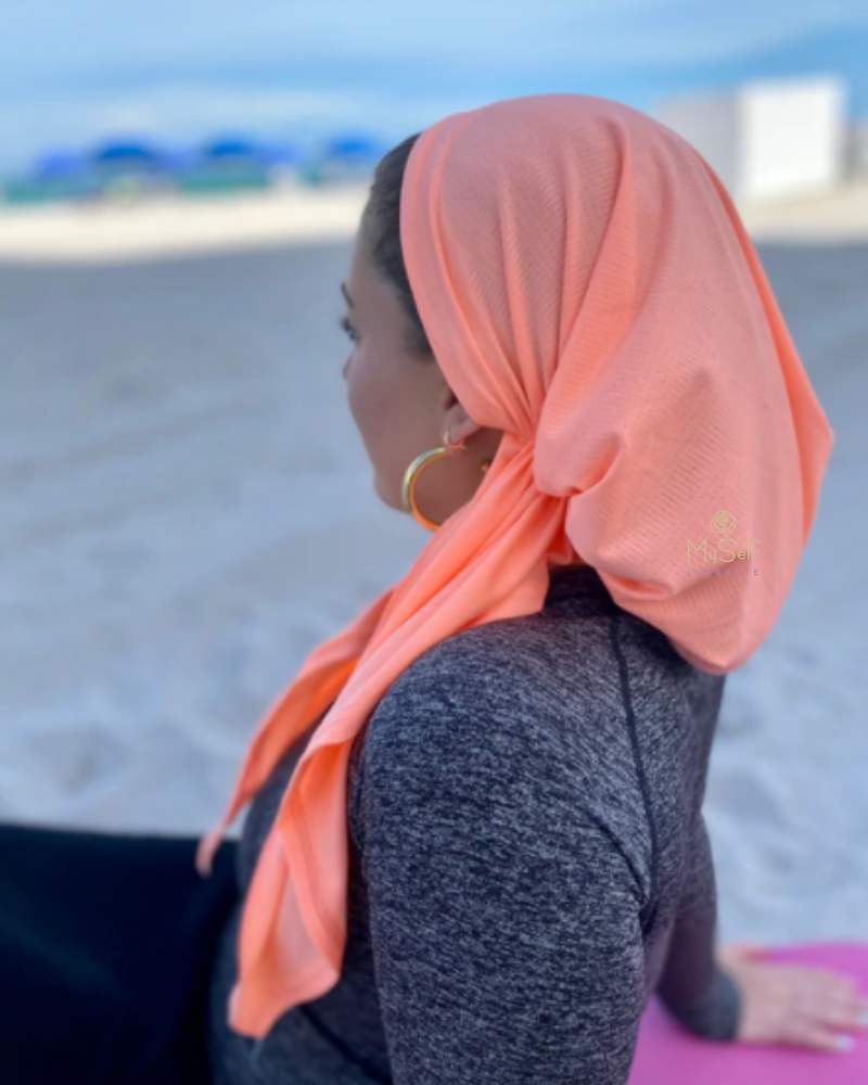 Scarf Bar SB Neon Coral Dri Fit Pre-Tied Bandanna with Velvet Non Slip Grip myselflingerie.com