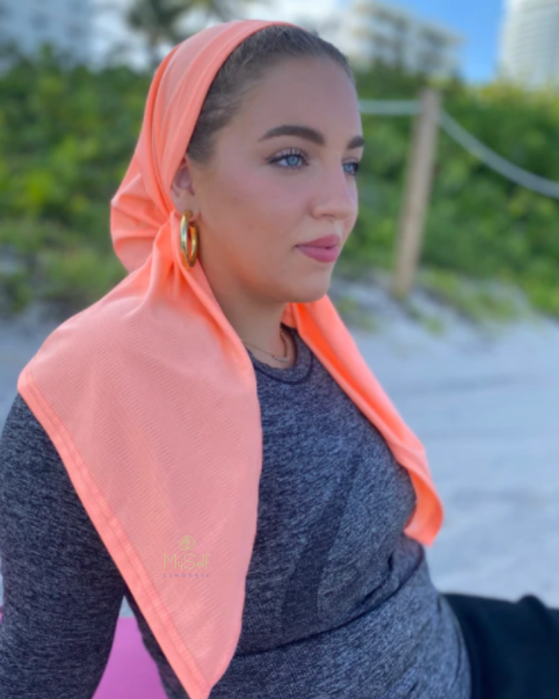 Scarf Bar SB Neon Coral Dri Fit Pre-Tied Bandanna with Velvet Non Slip Grip myselflingerie.com