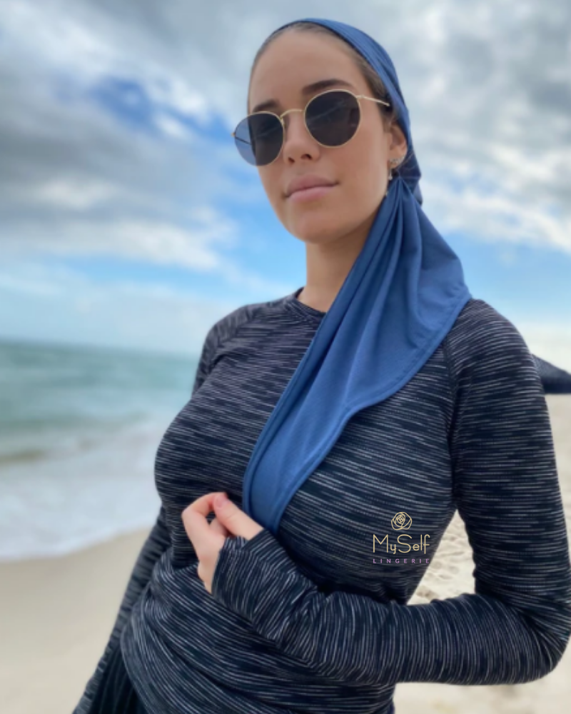 Scarf Bar SB Ocean Blue Dri Fit Pre-Tied Bandanna with Velvet Non Slip Grip myselflingerie.com