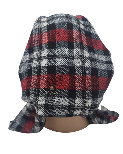 Triple Up BUL498 Black/Red Plaid Pre-Tied Bandanna myselflingerie.com