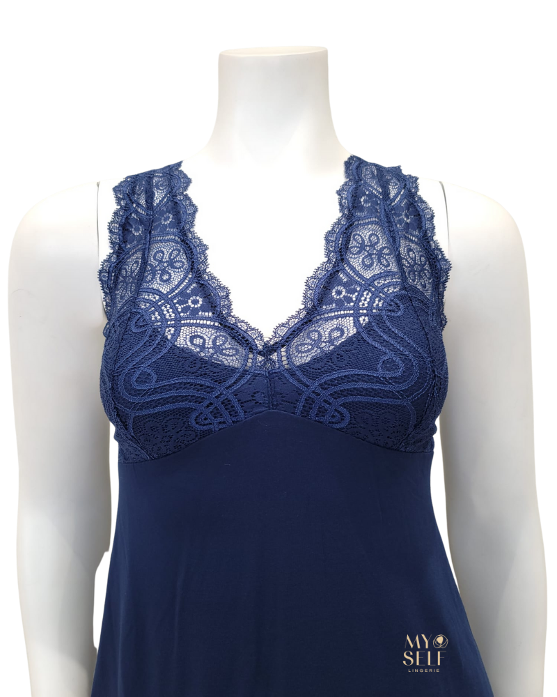 Oh! Zuza 3832 Navy Lace T Back Modal Cami Set myselflingerie.com