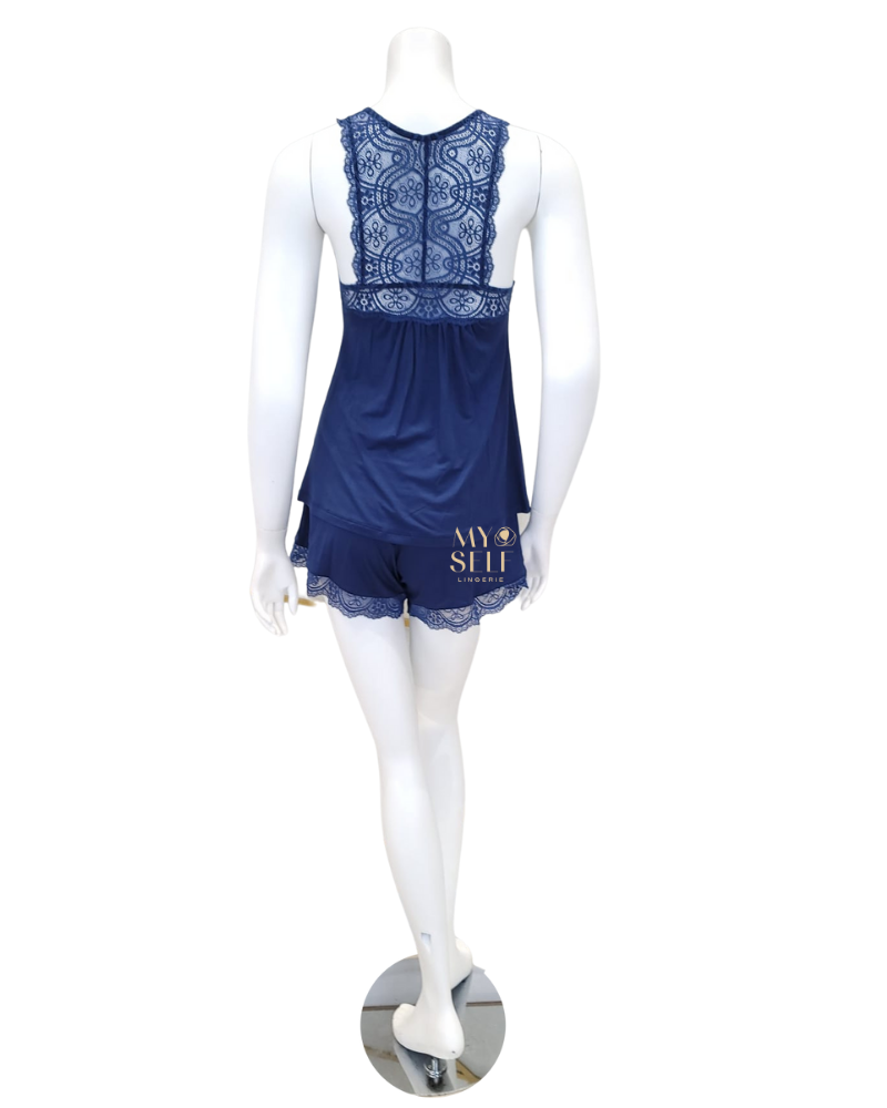 Oh! Zuza 3832 Navy Lace T Back Modal Cami Set myselflingerie.com