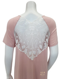 Oh! Zuza 3823 Lace Back Dusty Pink Short Sleeve Modal Nightshirt myselflingerie.com