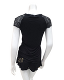 Oh! Zuza 3809 Lace V Cap Sleeve Black Shorts Modal Pajamas Set myselflingerie.com