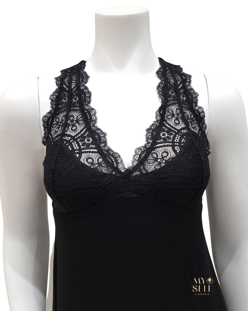Oh! Zuza 3830 Black Lace T Back Modal Chemise myselflingerei.com