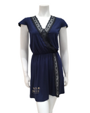 Oh! Zuza 3836 Black Lace and Navy Modal Short Sleeve Nightshirt myselflingerie.com