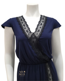 Oh! Zuza 3836 Black Lace and Navy Modal Short Sleeve Nightshirt myselflingerie.com