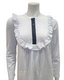 Ellwi 508-WT White Ruffle Bib Button Down Cotton Nightgown myselflingerei.com