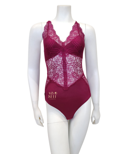 Oh! Zuza 3827 Cranberry Lace & Modal Bodysuit  myselflingerie.com