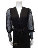 Oh! Zuza 3646 Black Sheer Dotted Lace Satin Robe myselflingerie.com
