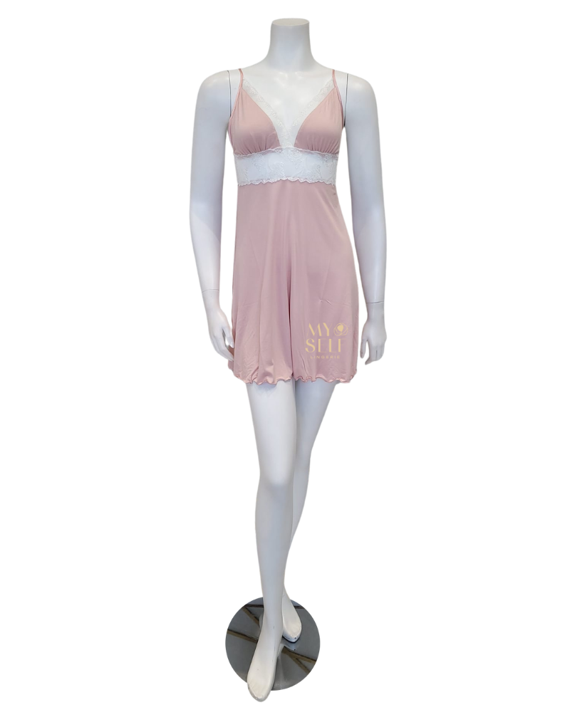Oh! Zuza 3819 + 3820 Dusty Pink Floral Fantasy Chemise & Robe Set myselflingerie.com