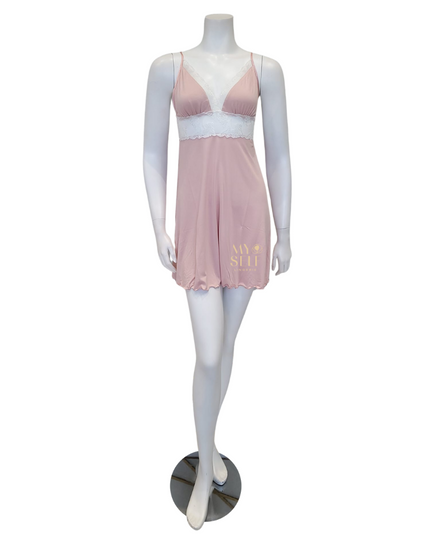 Oh! Zuza 3819 + 3820 Dusty Pink Floral Fantasy Chemise & Robe Set myselflingerie.com
