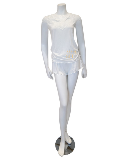 Oh! Zuza 3809 + 3810 Ivory Lace Modal Cami Shorts Set & Long Robe Set myselflingerie.com