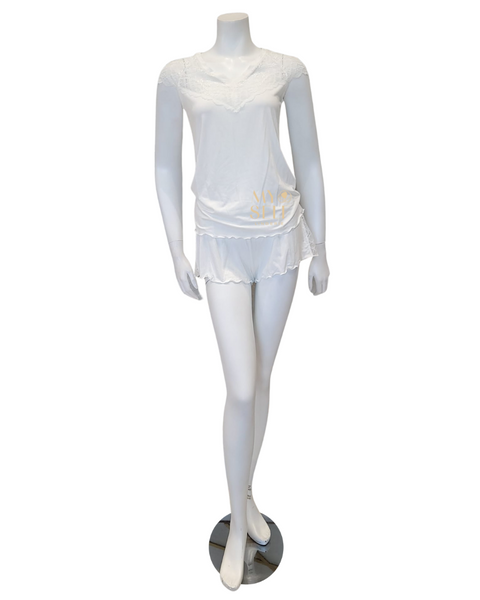 Oh! Zuza 3809 + 3810 Ivory Lace Modal Cami Shorts Set & Long Robe Set myselflingerie.com