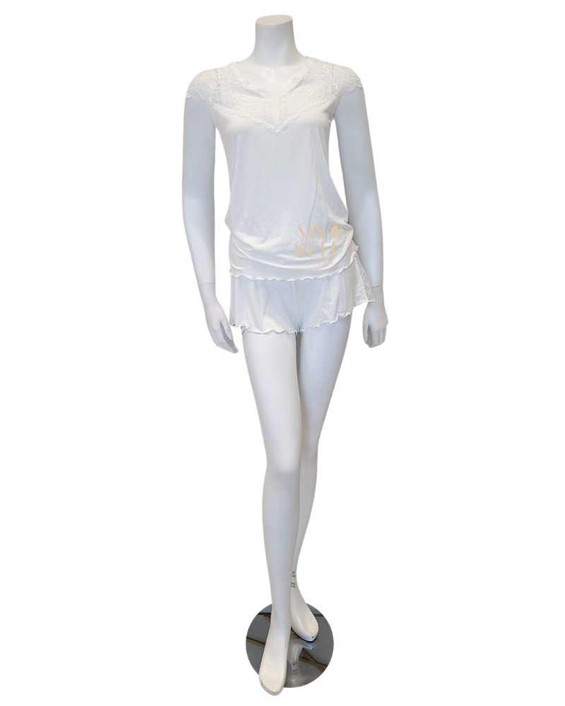 Oh! Zuza 3809 + 3810 Ivory Lace Modal Cami Shorts Set & Long Robe Set myselflingerie.com