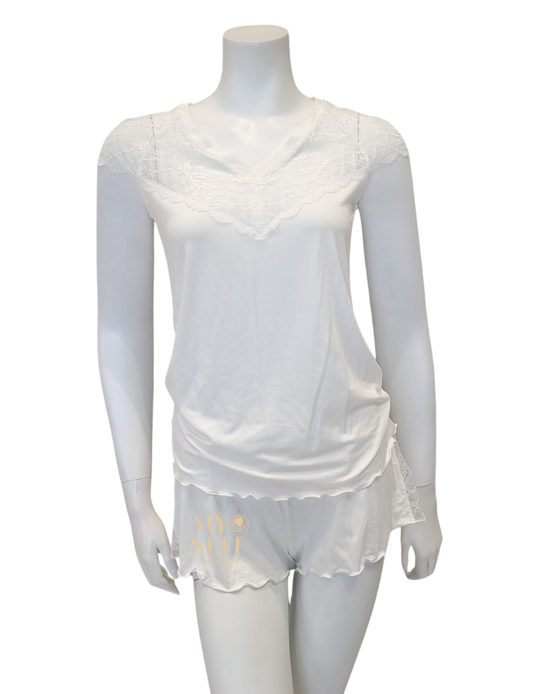 Oh! Zuza 3809 + 3810 Ivory Lace Modal Cami Shorts Set & Long Robe Set myselflingerie.com