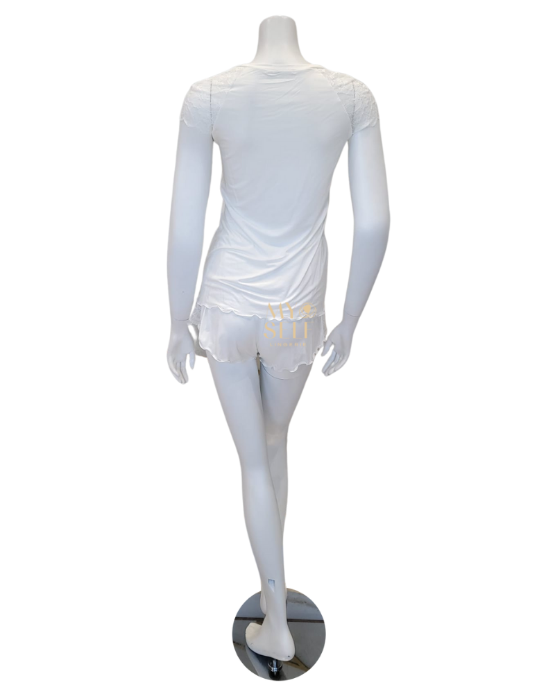 Oh! Zuza 3809 + 3810 Ivory Lace Modal Cami Shorts Set & Long Robe Set myselflingerie.com