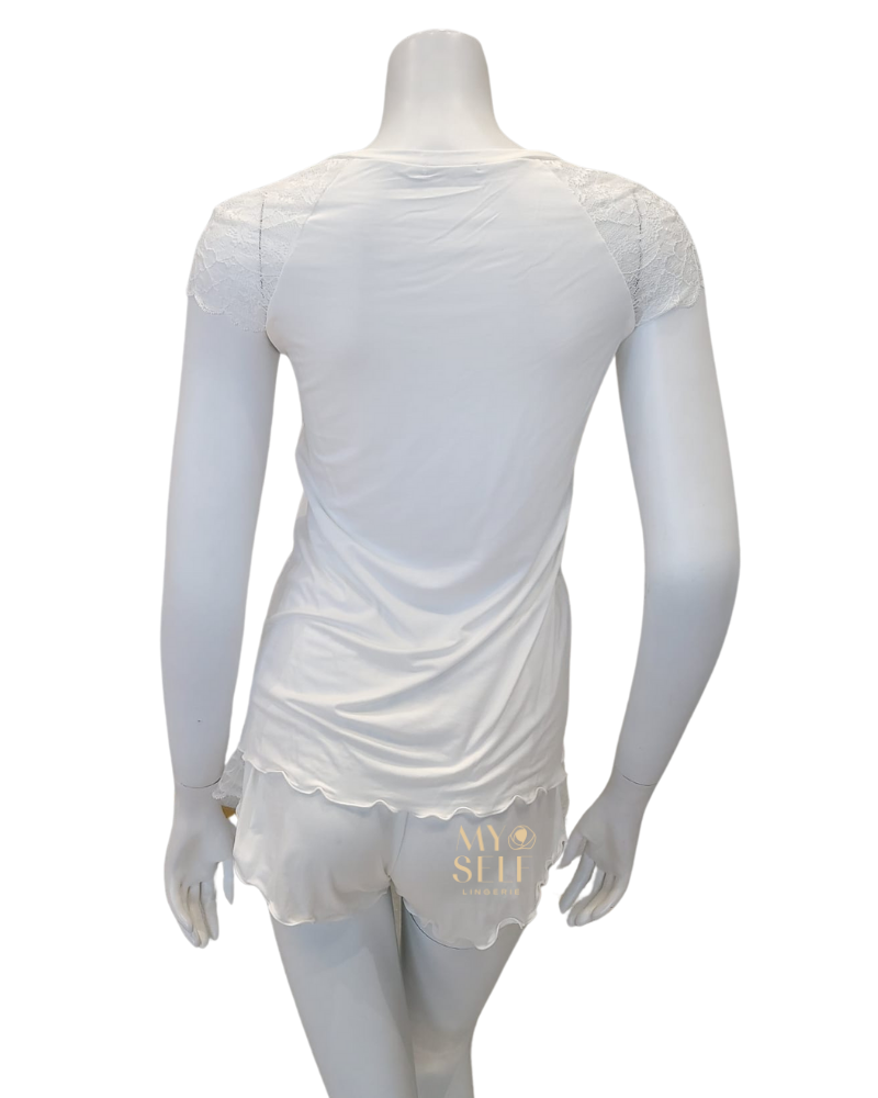 Oh! Zuza 3809 + 3810 Ivory Lace Modal Cami Shorts Set & Long Robe Set myselflingerie.com