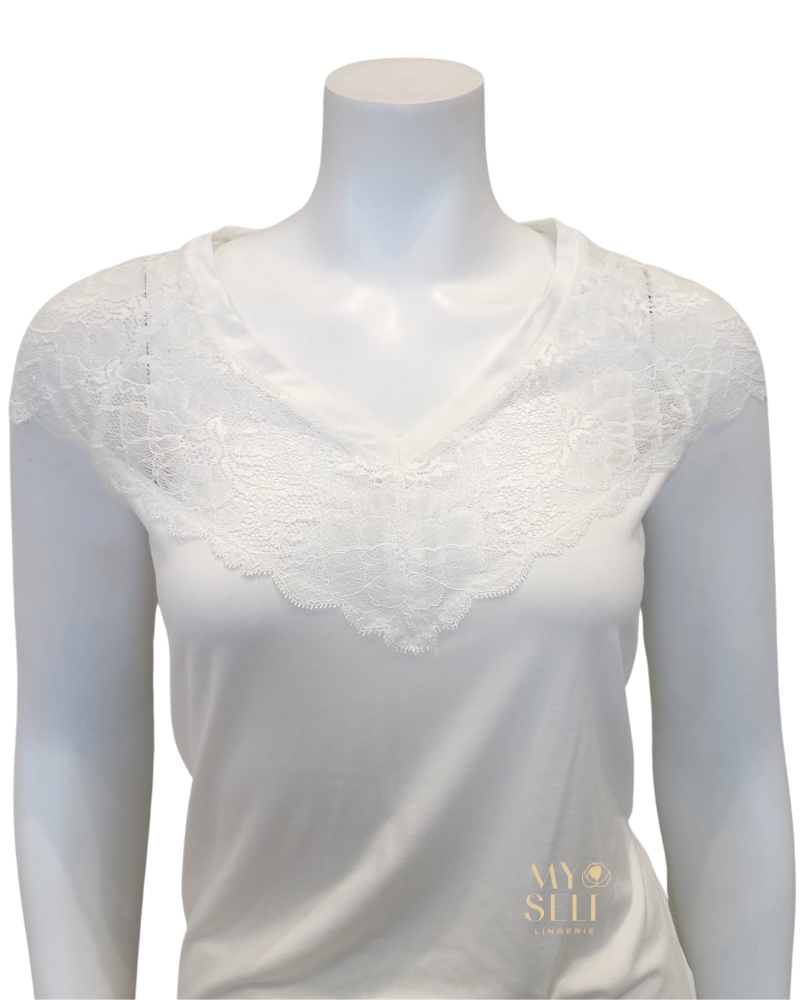 Oh! Zuza 3809 + 3810 Ivory Lace Modal Cami Shorts Set & Long Robe Set myselflingerie.com