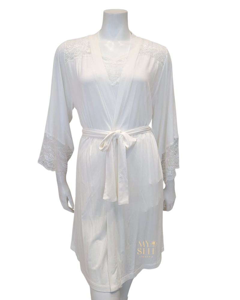 Oh! Zuza 3809 + 3810 Ivory Lace Modal Cami Shorts Set & Long Robe Set myselflingerie.com