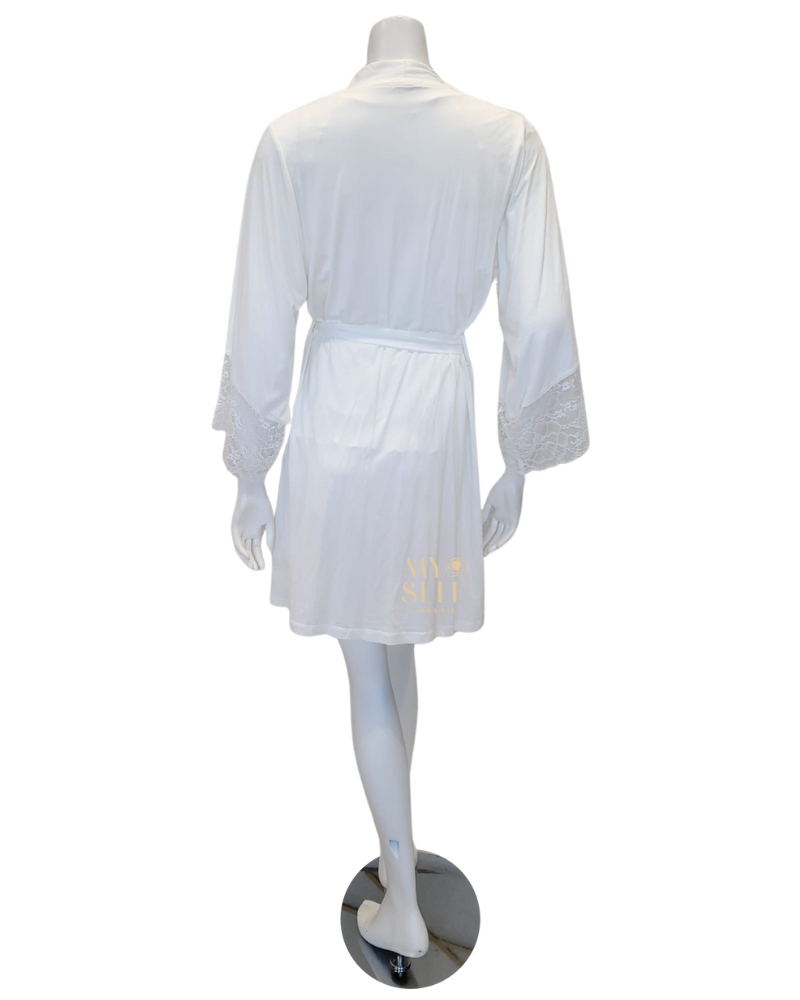 Oh! Zuza 3809 + 3810 Ivory Lace Modal Cami Shorts Set & Long Robe Set myselflingerie.com