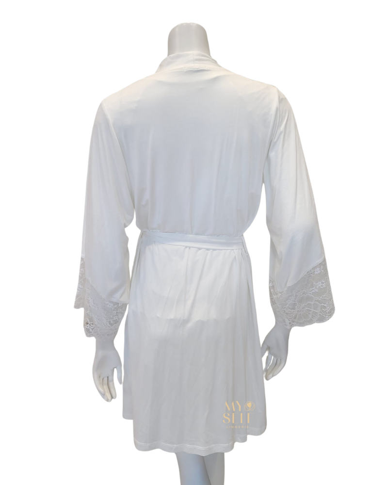 Oh! Zuza 3809 + 3810 Ivory Lace Modal Cami Shorts Set & Long Robe Set myselflingerie.com