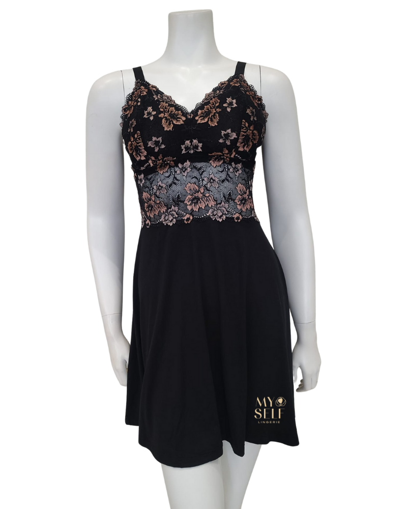 Cosabella SAVON9502 Black/Mandorla Curvy Chemise & G-String Set myselflingerie.com