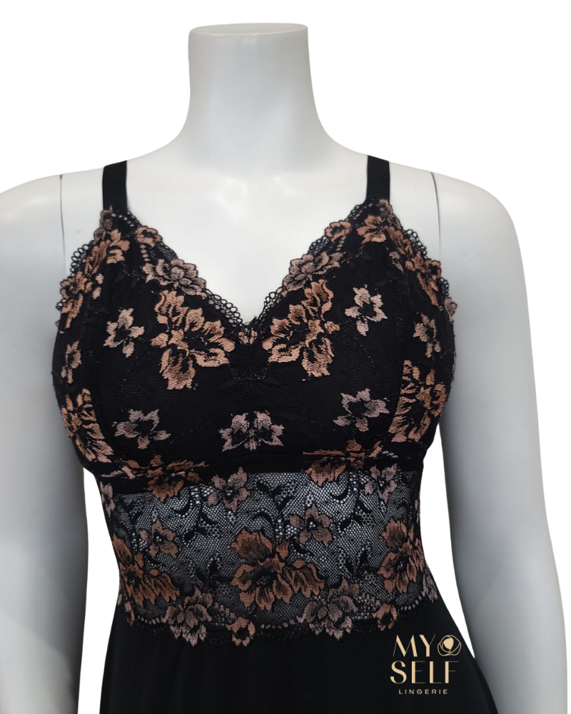 Cosabella SAVON9502 Black/Mandorla Curvy Chemise & G-String Set myselflingerie.com