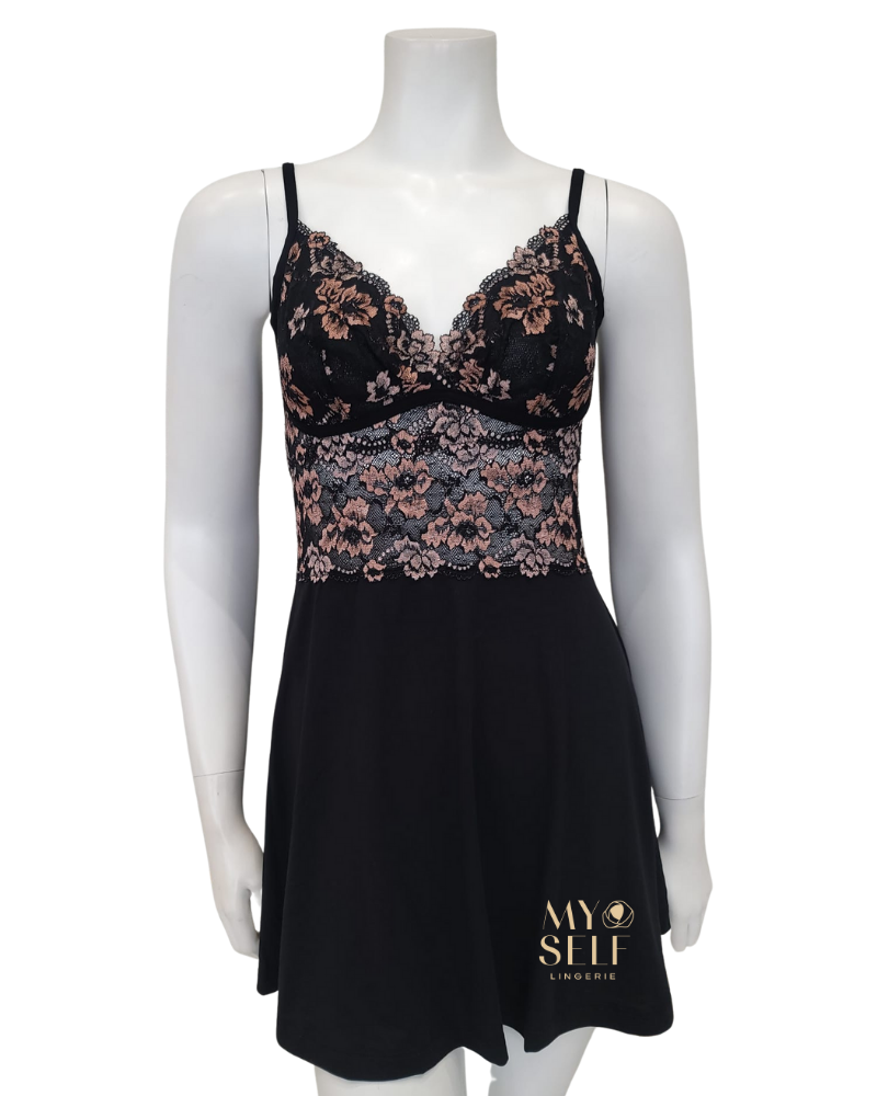 Cosabella SAVON9501 Black/Mandorla Chemise & G-String myselflingerie.com