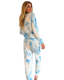Plush The Splattered Blue Tie Dye Cotton Blend Pajamas Set myselflingerie.com