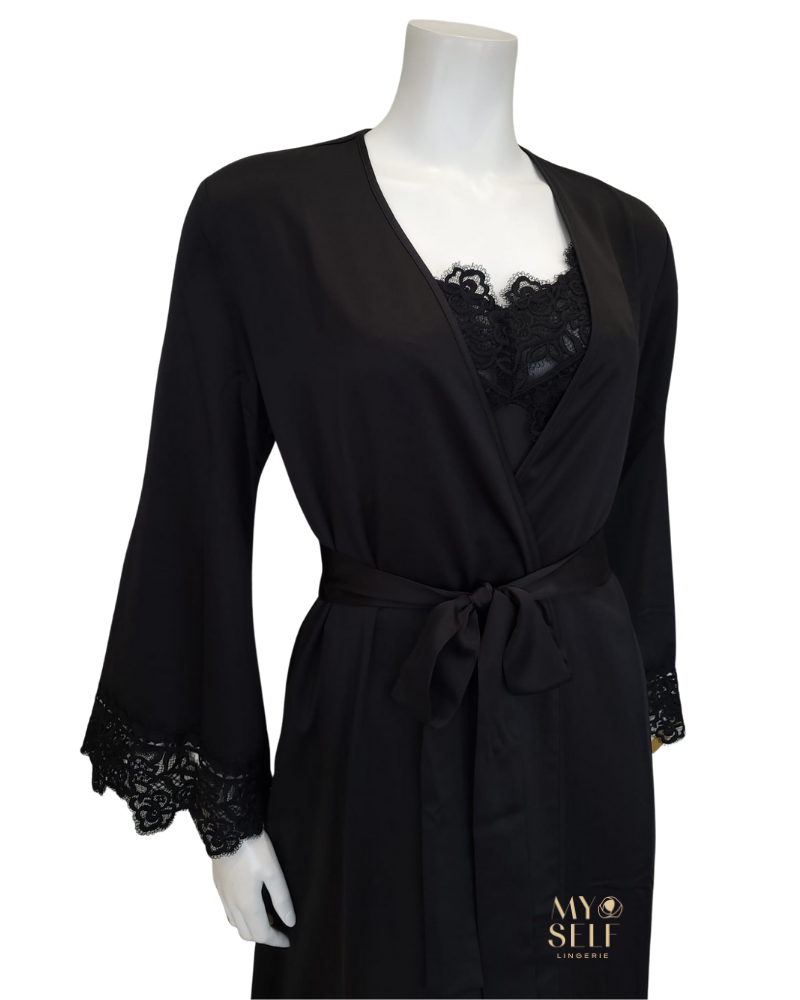 Rya Collection 573 + 574 Black Rosey Chiffon Gown & Robe Set myselflingerie.com