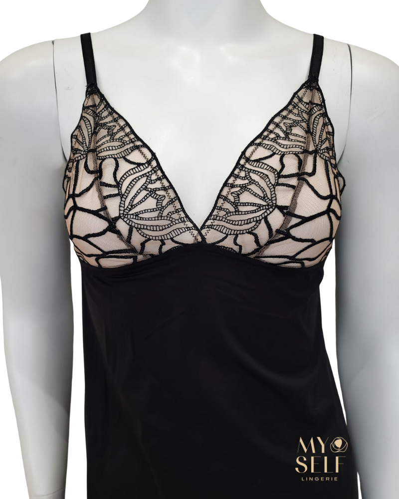Montelle 9039 Black/Sand Bardot Microfiber Chemise myselflingerie.com