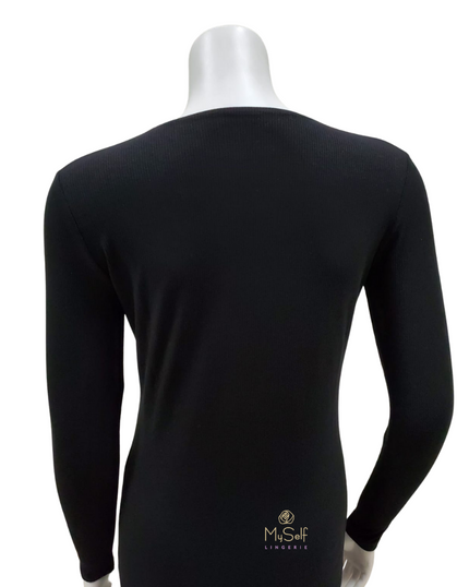 Avanti LSRIBRGA-BLK Black Ribbed Modal Long Sleeve Shell myselflingerie.com