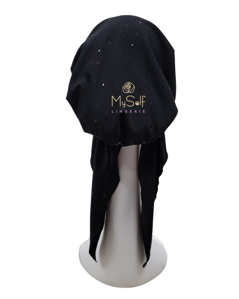 Triple Up Black Sequins Unlined Pre-Tied Bandanna myselflingerie.com