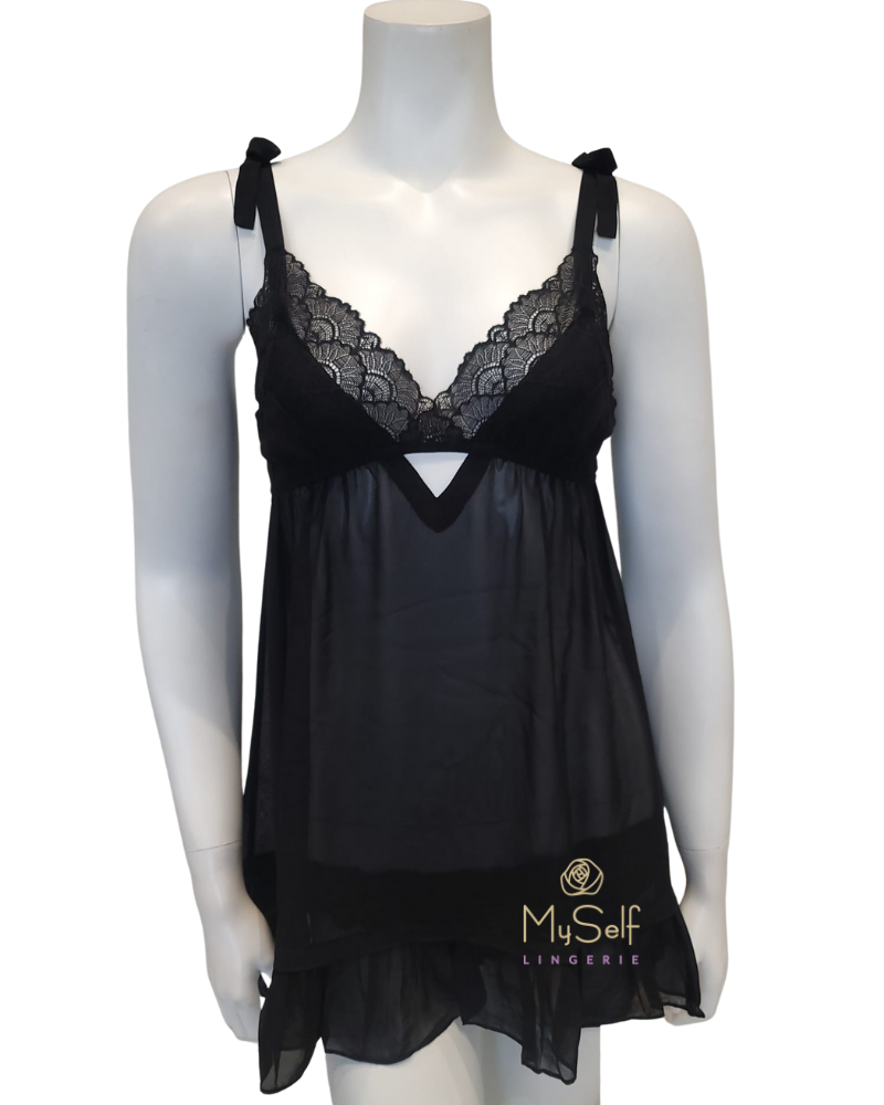 Rya Collection Black Dahlia Chiffon Babydoll with Panty myselflingerie.com
