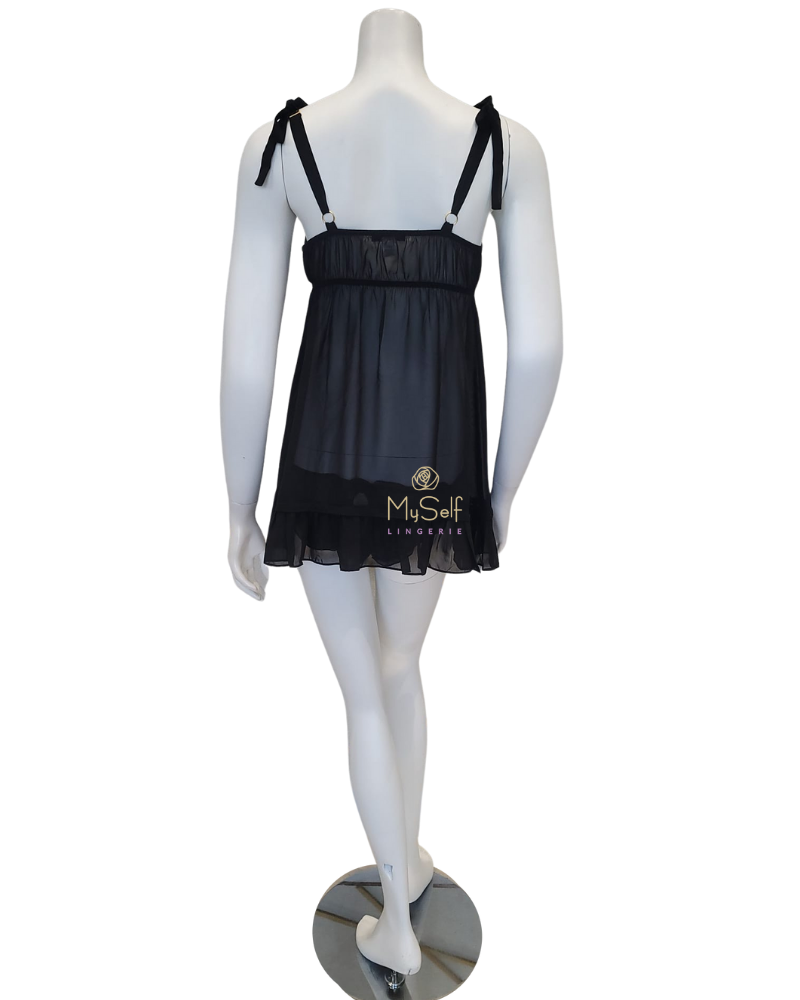 Rya Collection Black Dahlia Chiffon Babydoll with Panty myselflingerie.com