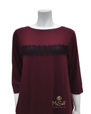 Oh! Zuza OZ210 Red Wine Accented Long Sleeve Modal Nightshirt myselflingerie.com