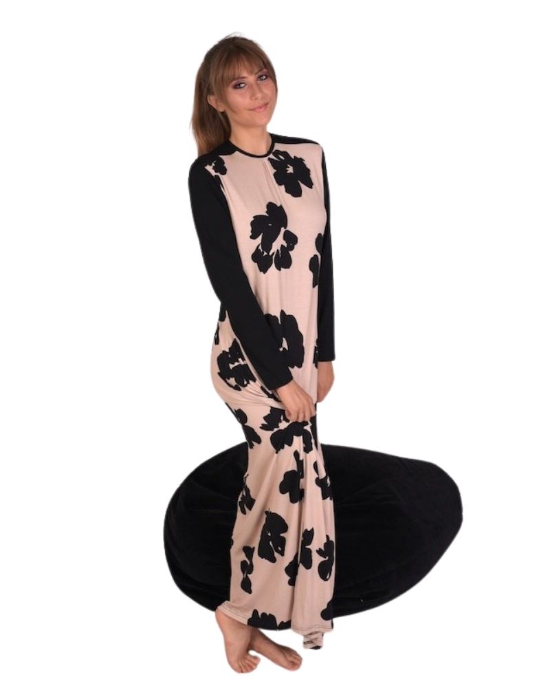 Angelice S6170 Black & Beige Print Modal Nightgown myselflingerie.com