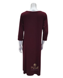 Oh! Zuza OZ210 Red Wine Accented Long Sleeve Modal Nightshirt myselflingerie.com