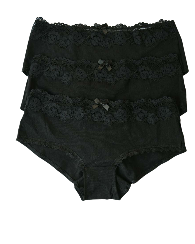 You 100-201 Lace Top Black Cotton Hipsters 3 Pack myselflingerie.com