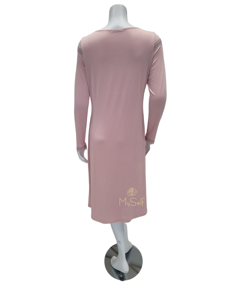 Oh! Zuza 3623 V Lace Trim Dusty Pink Modal Nightshirt myselflingerie.com
