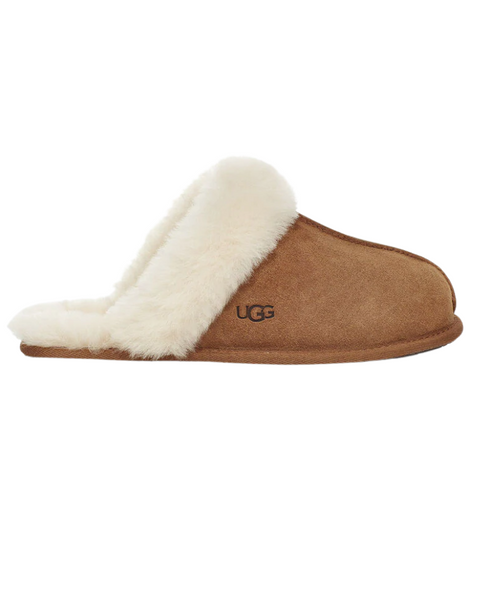 UGG  Scuffette II Chestnut Suede Slipper with Fur Trim Myselflingerie.com