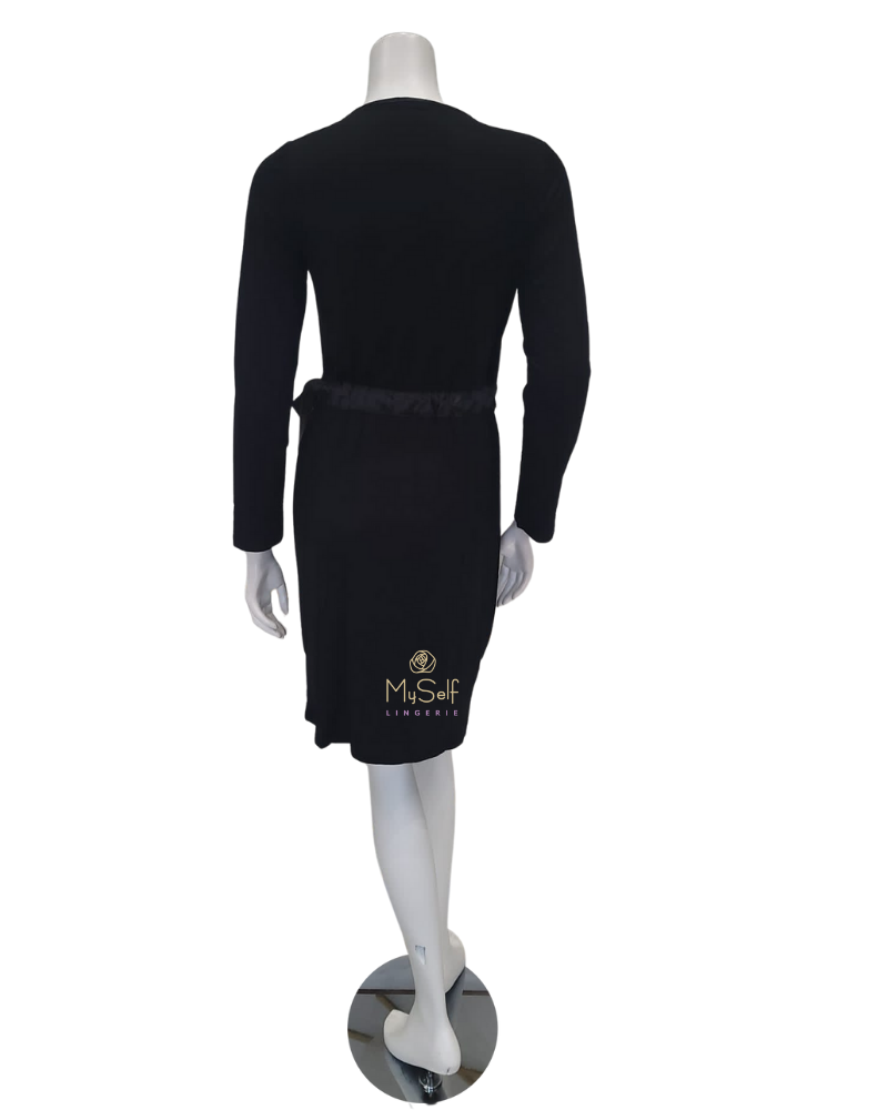 Oh! Zuza IC015 Satin Trimmed Black Modal Short Morning Robe myselflingerie.com