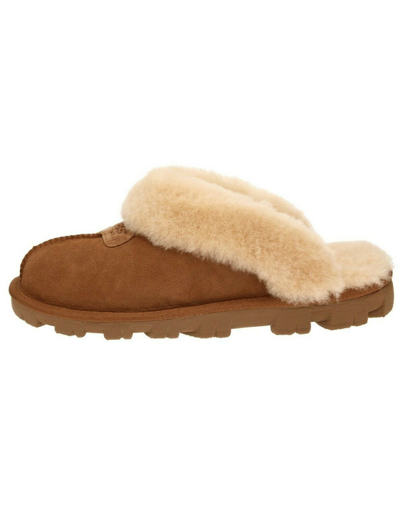 UGG 5125 Chestnut Clog Suede Slippers with Fur Trim myselflingerie.com