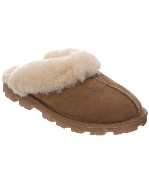 UGG Chestnut Clog Suede Slippers with Fur Trim Myselflingerie.com